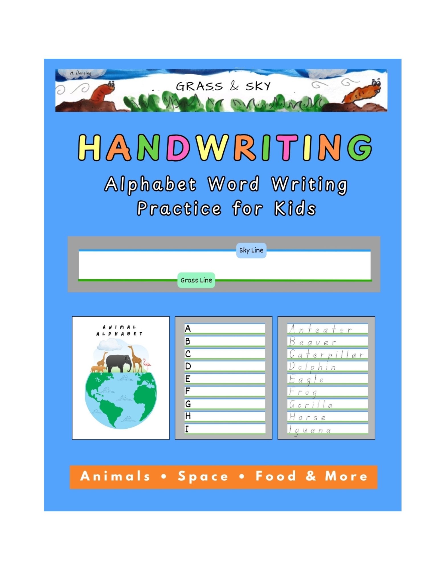Alphabet writing workbook for kids featuring letter sounds, tracing practice, and structured handwriting activities