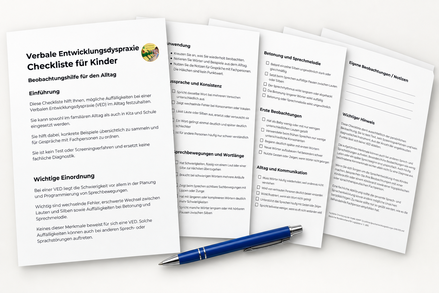 Vorschau der Checkliste zur Verbalen Entwicklungsdyspraxie