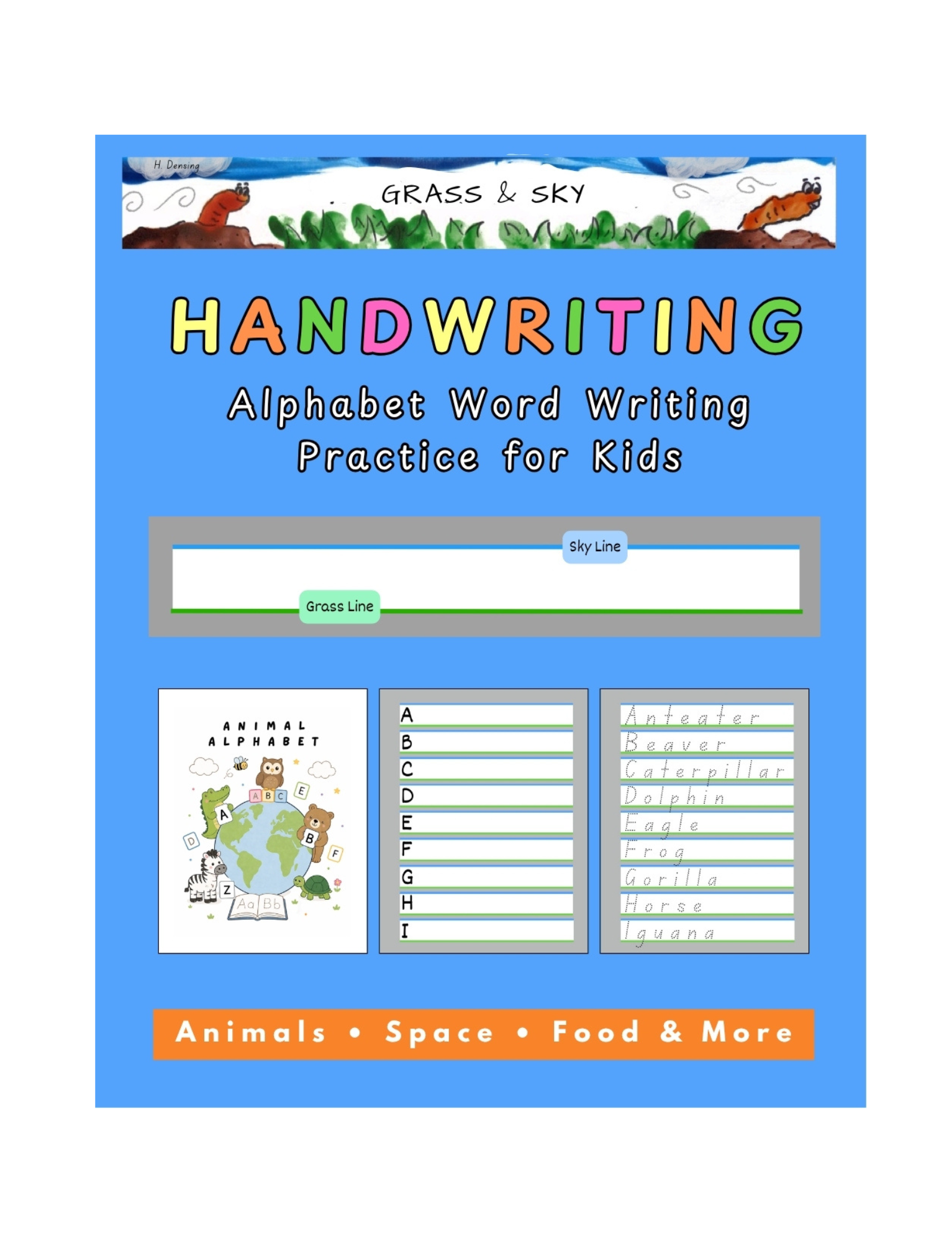 Alphabet writing workbook for kids featuring letter sounds, tracing practice, and structured handwriting activities.