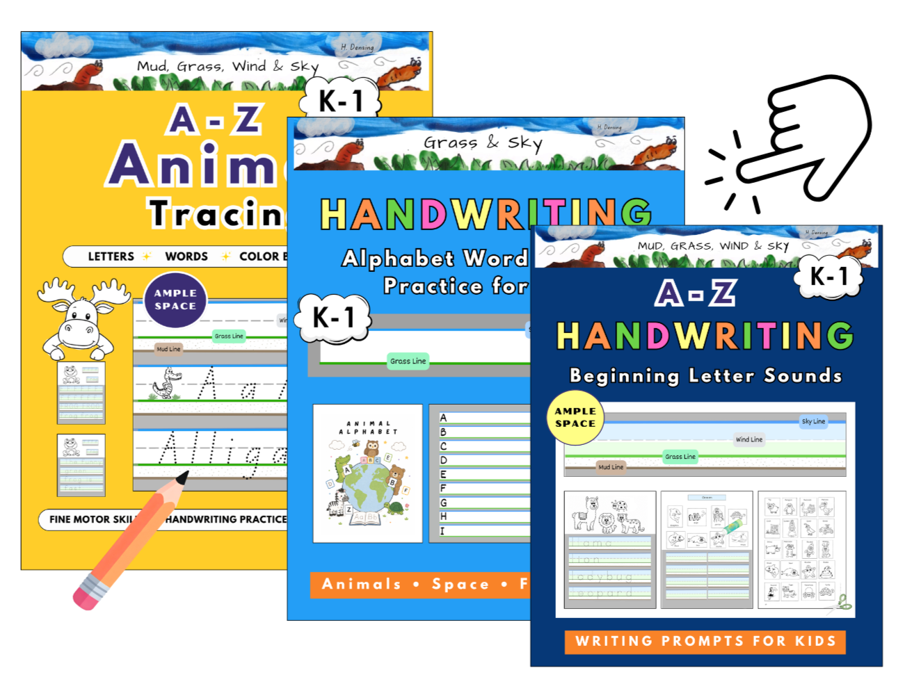 Handwriting workbook covers with structured writing practice for children who need extra support with handwriting skills.