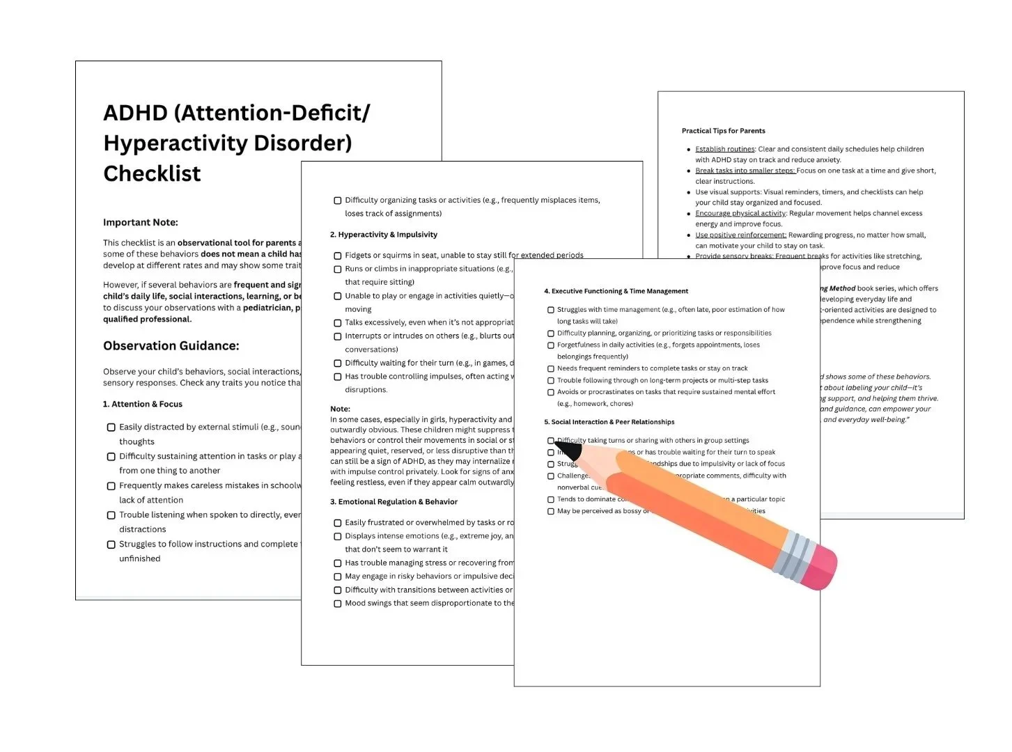 ADHD checklist preview for children highlighting attention, behavior, and focus challenges