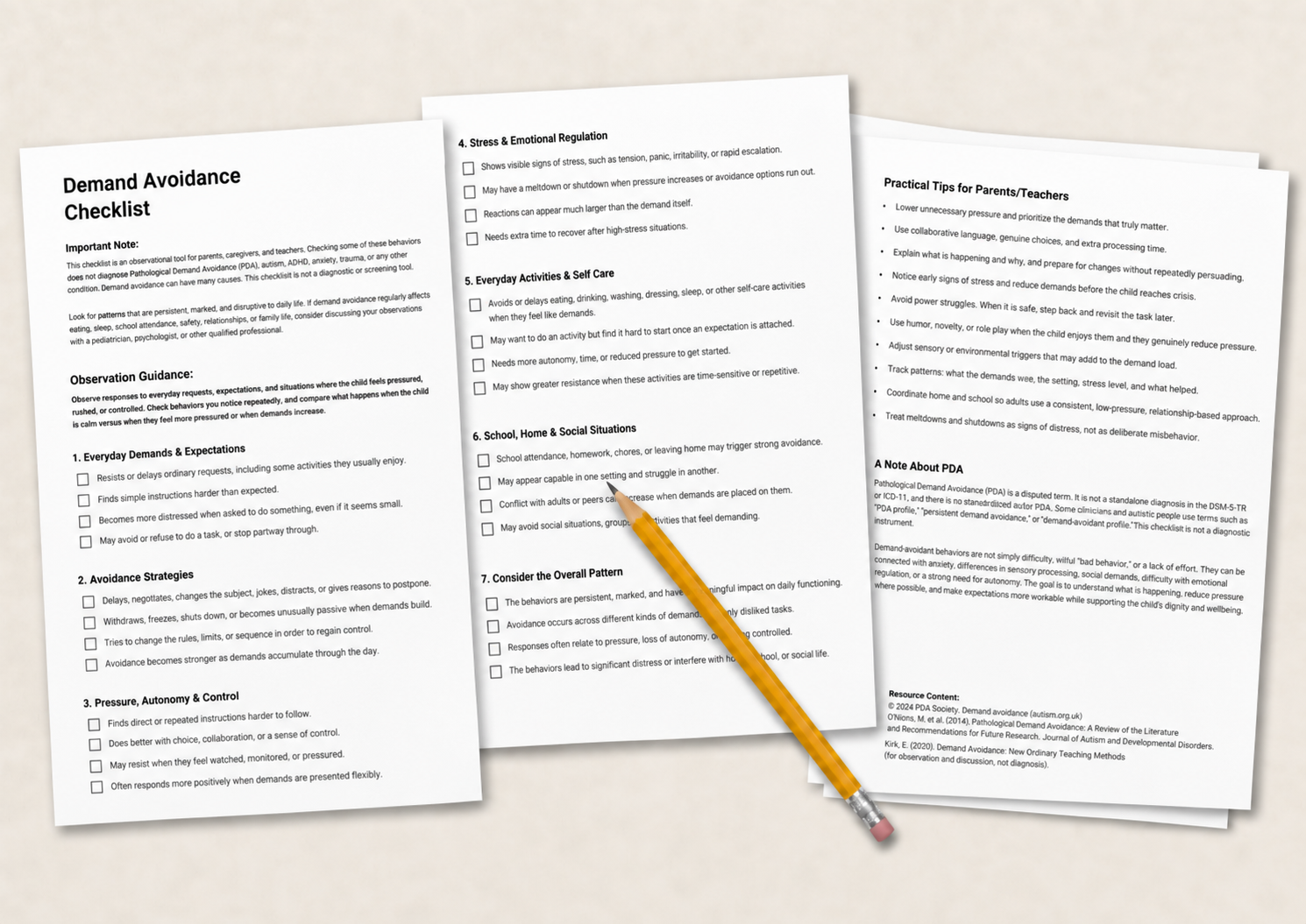 Preview of a free demand avoidance checklist for children