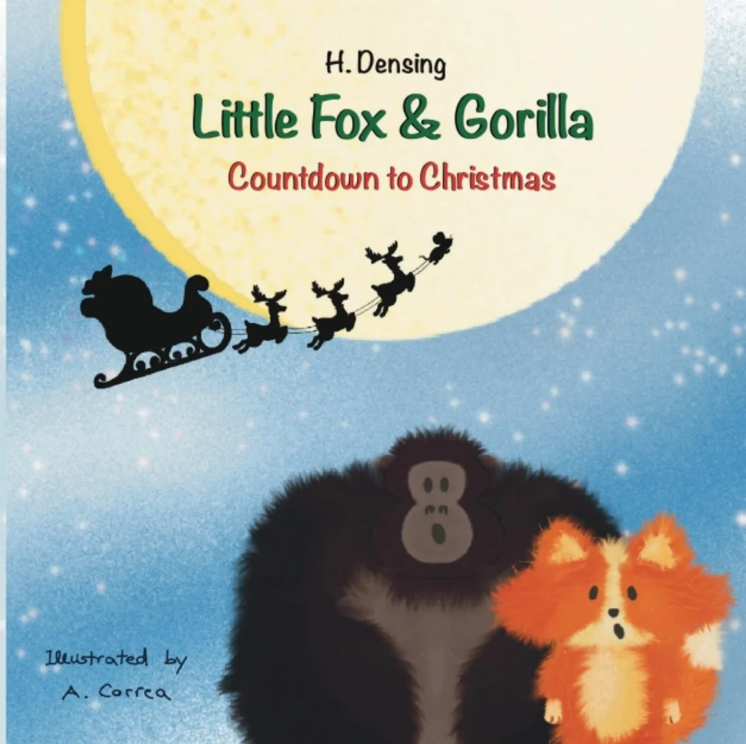 Children’s rhyming Christmas picture book “Little Fox and Gorilla – Countdown to Christmas” with alternating text colors designed to help young readers stay focused while reading.