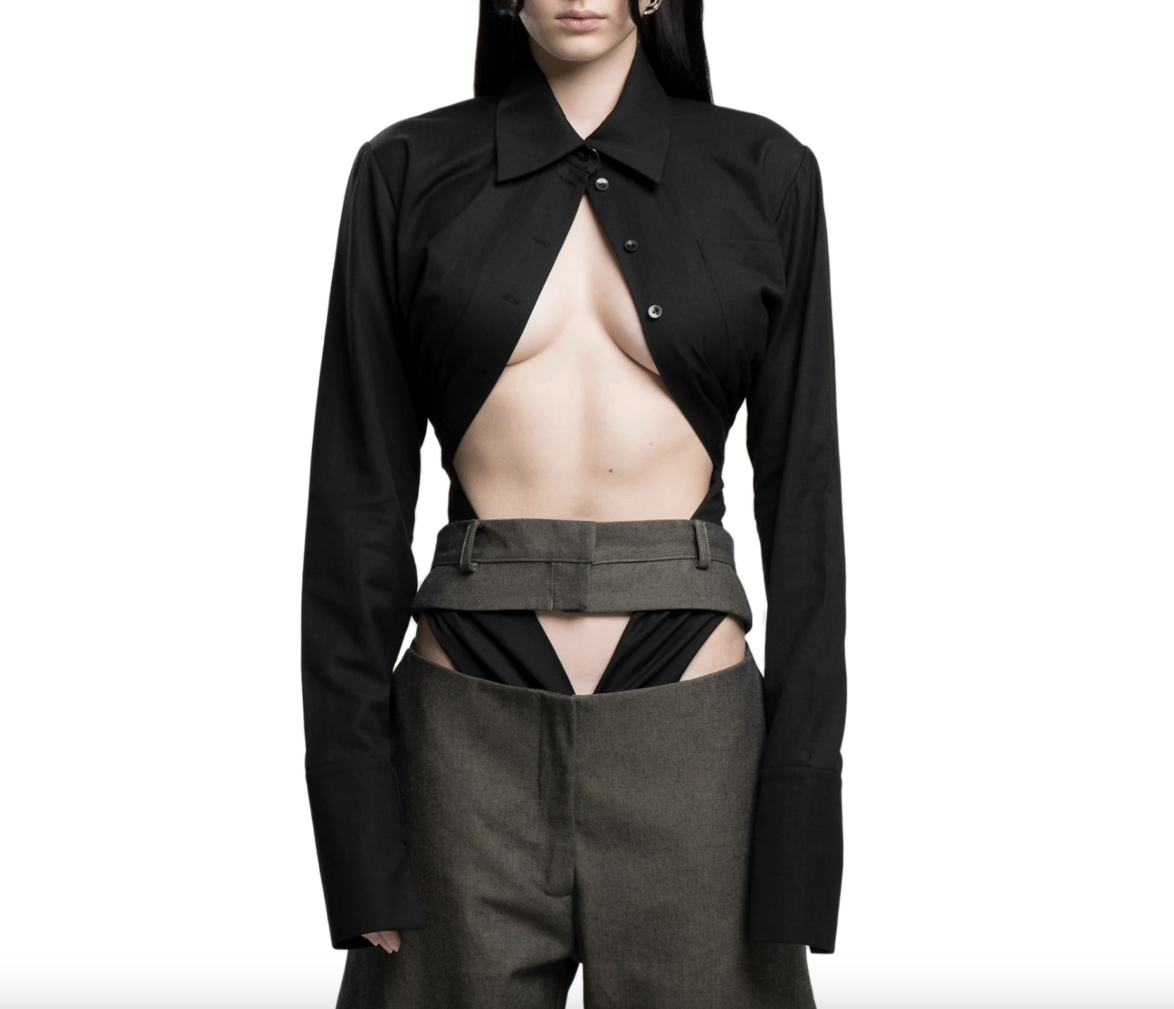 Black Draped Wool Shirt