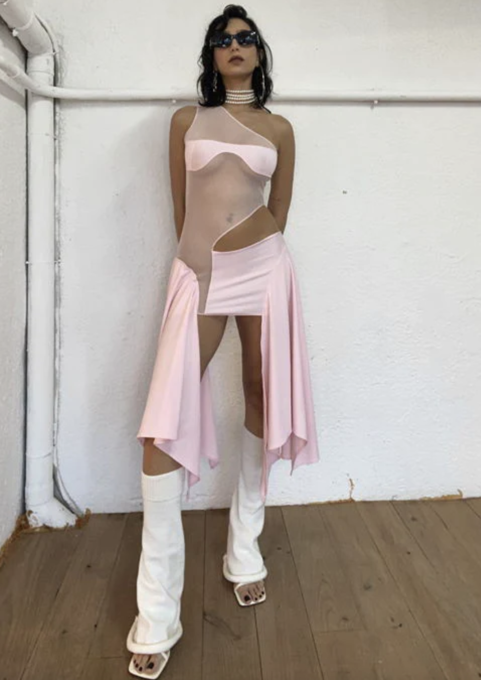 Tricot/Mesh Cut Out Dress