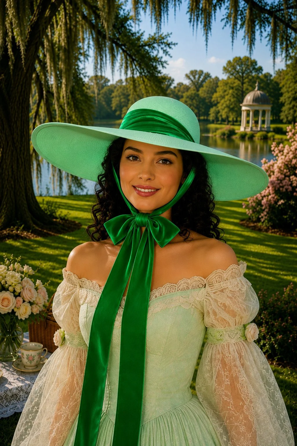 Historic Glamour: Southern Belle Victorian Hat for Garden or Tea Party - Mint Julep