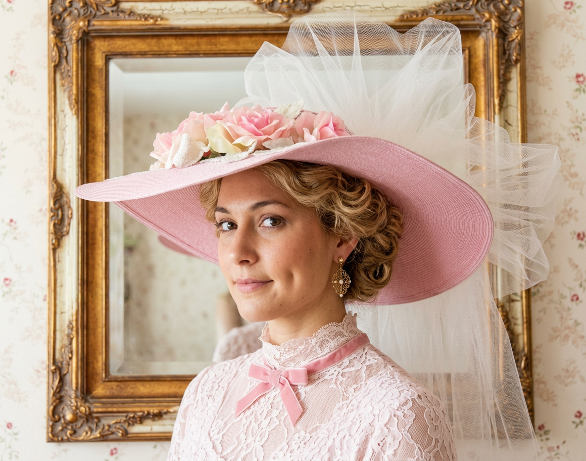 Elegant Pink Southern Belle Hat Victorian Tea Party or Picnic  - Sweetheart of Virginia