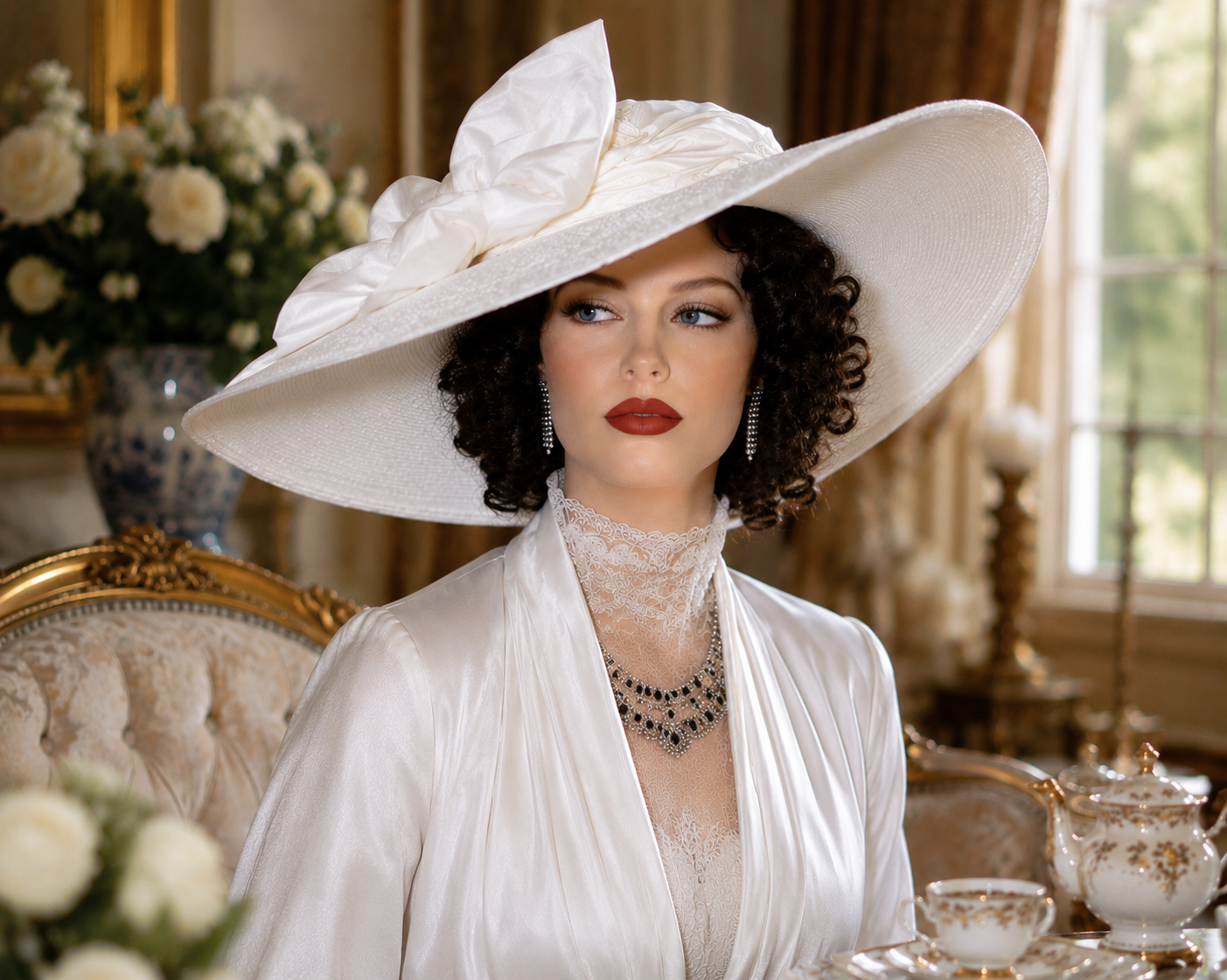 Young lady modeling gloves and hat.