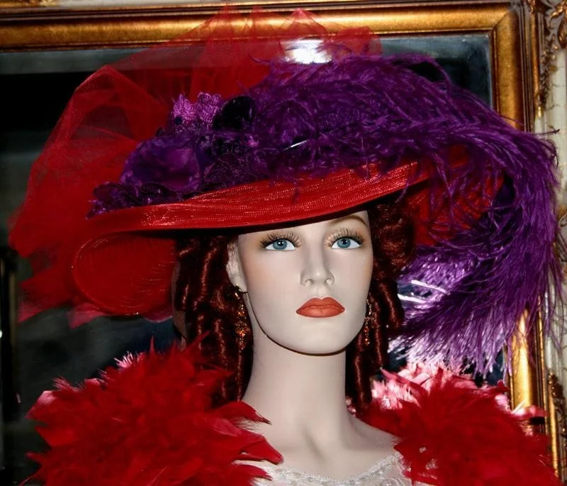 Luxurious Edwardian Tea Hat in Red & Purple Hat - Crystal  display picture 3