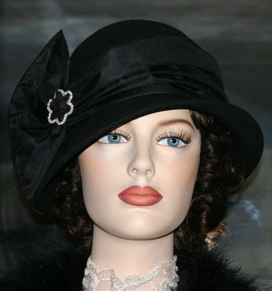 Elegant Black wool  Hat with Rhinestone Buckle Accessories | Elegant Black Wool Hat With Rhinestone Buckle  main image 2