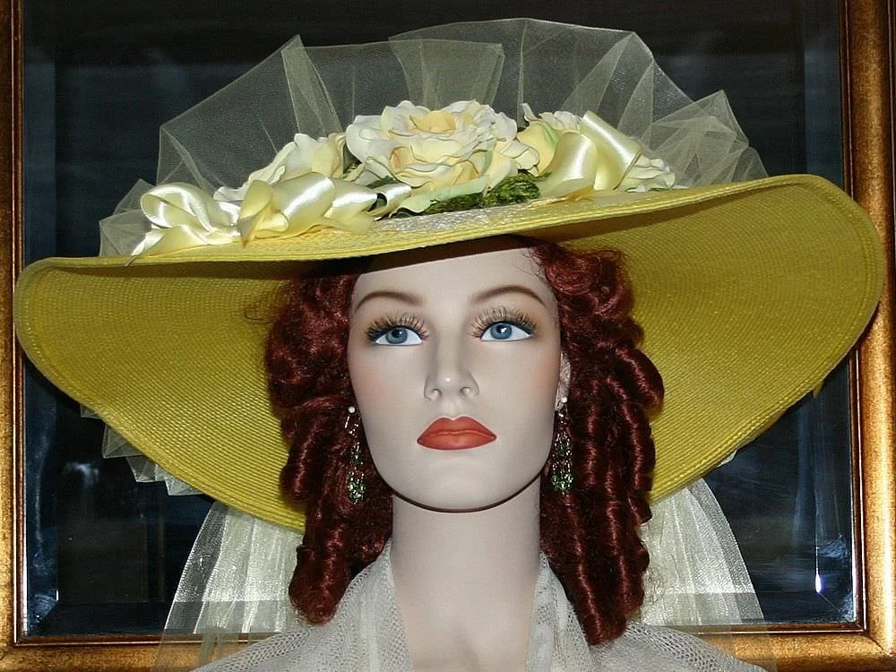Elegant Yellow Victorian Southern Belle Hat for summer shade at