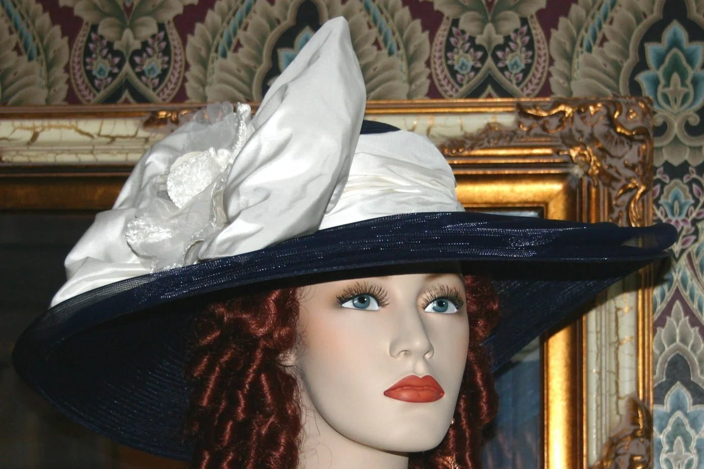 Pretty Navy Fascinator Kentucky Derby, Tea, Church, Brunch. Wedding Kentucky Derby fancy navy white fascinator hat for women  main image 3