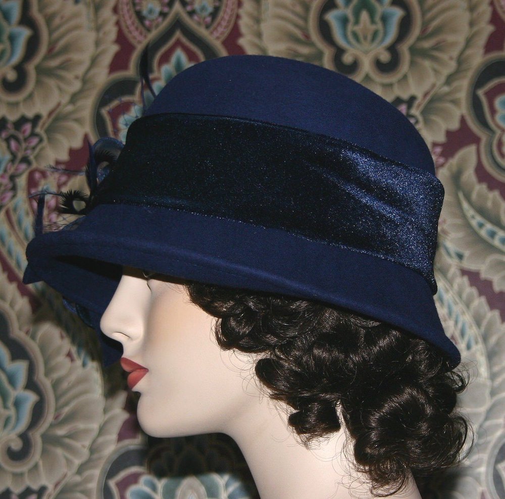Vintage Cedarbrook Navy Deluxe Velour Cloche Hat il_fullxfull.  main image 4