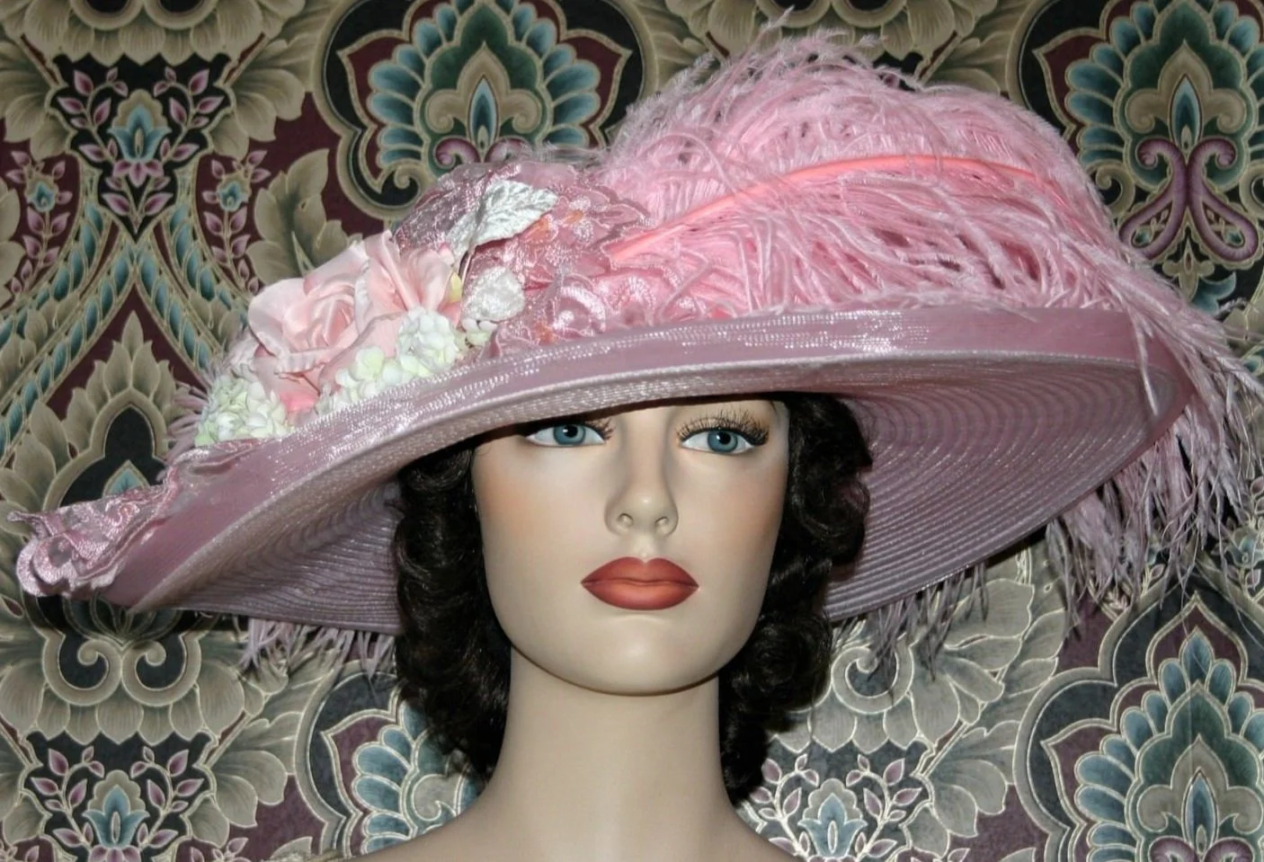 Edwardian Style Vintage Hair Piece Hat Pink Woman\'s Victorian Style Silk Victorian Ladies Hat, Pink with Pink Trim – Miniature  main image 3