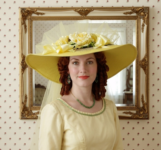 Elegant Yellow Victorian Southern Belle Hat for summer shade at the barbecue  East Angel Harbor Hat Shop One of a Kind Custom Hat Designs