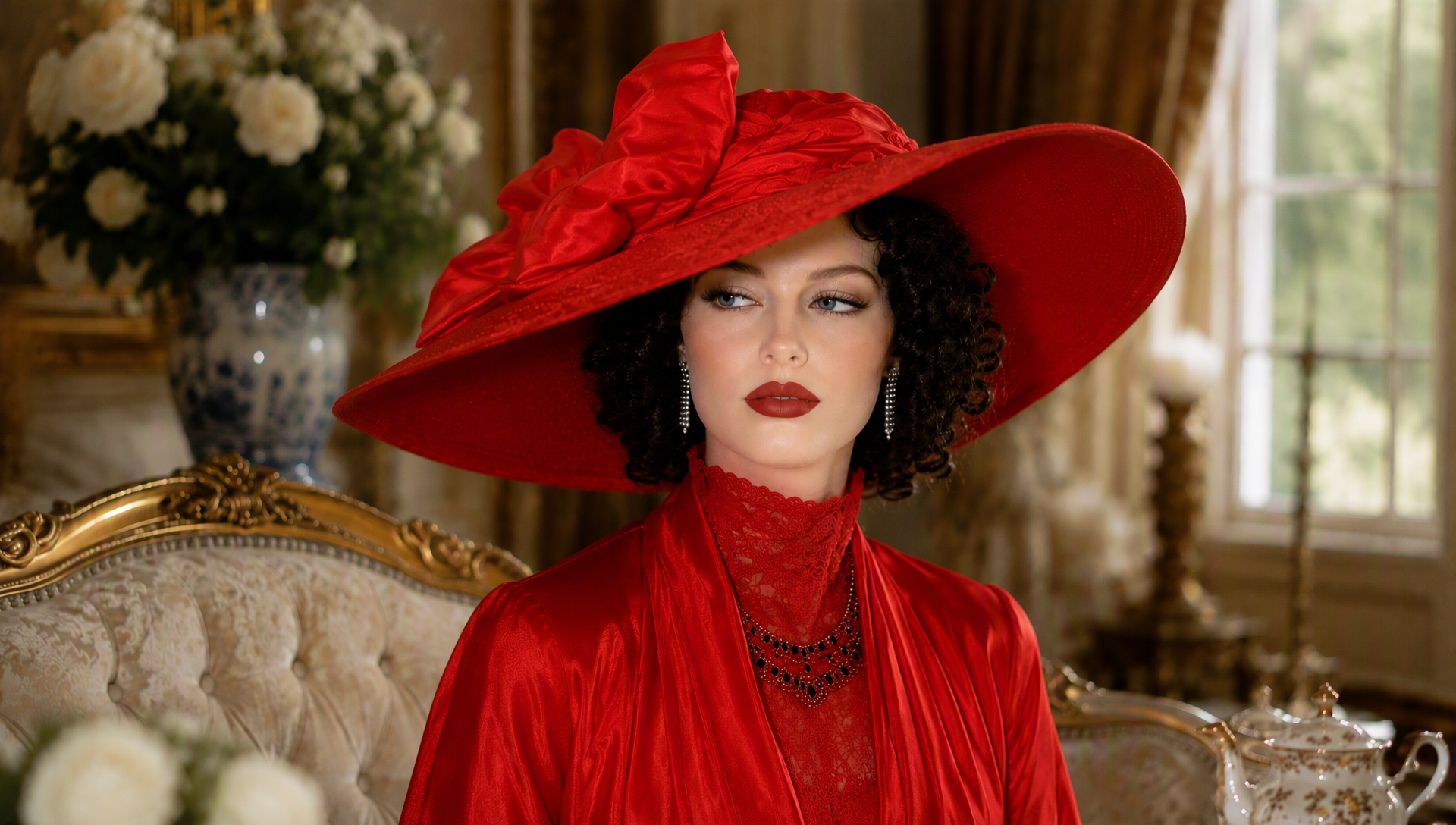 The Duchess ~ Red Edwardian Fashion Hat