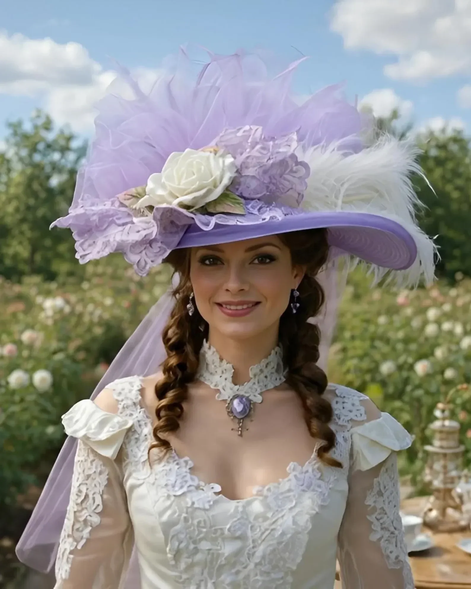 Victorian Tea Hat - Lavender White Crystal Fairy