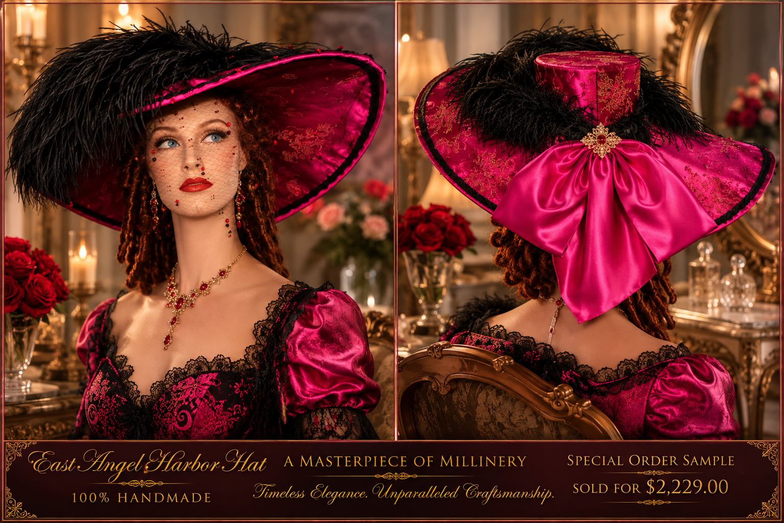 Huge wide brim hat covered in pink asian silk satin.