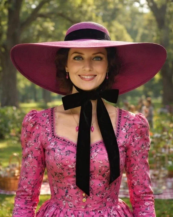 Hot Pink Southern Belle Hat with Burgundy Velvet Ribbon ties.