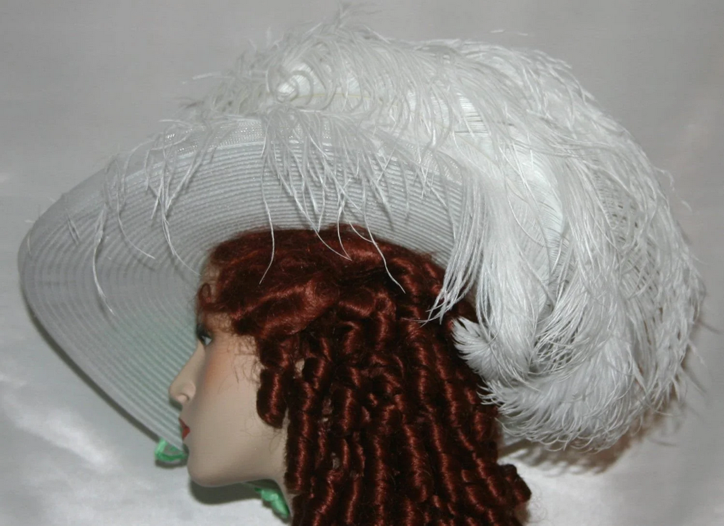Edwardian Tea Hat - Crystal Fairy — East Angel Harbor Hats - Ostrich Plumes cascading over the brim of the hat.