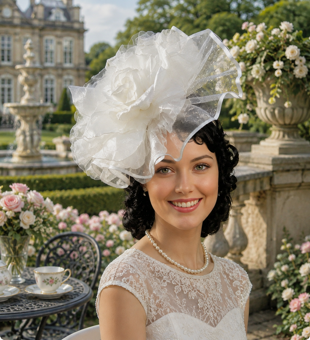 Madame Rosalie - White Rose - One-of-a-Kind Couture Fascinator