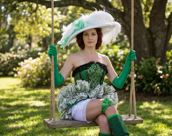 Edwardian Garden Party Hat: Green Lace, Ostrich Plumes - Green Apple Crystal Fairy