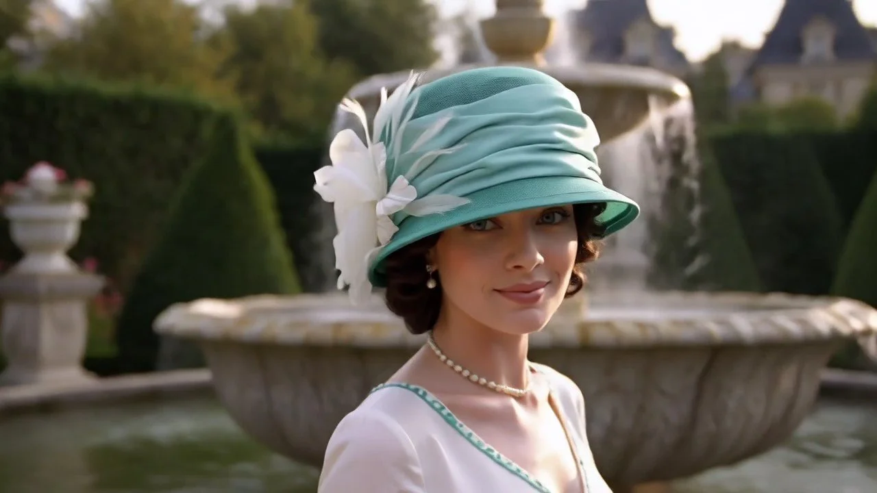 Elegant sea foam green sinamay hat adorned with a sea foam dupioni silk band and a white satin & organza open face rose.