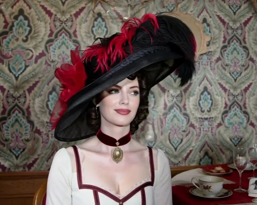 Kentucky Derby Hat Wide Brim Red Rose - Mademoiselle Sabine