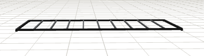 Black metal bed frame on a grid-patterned floor.