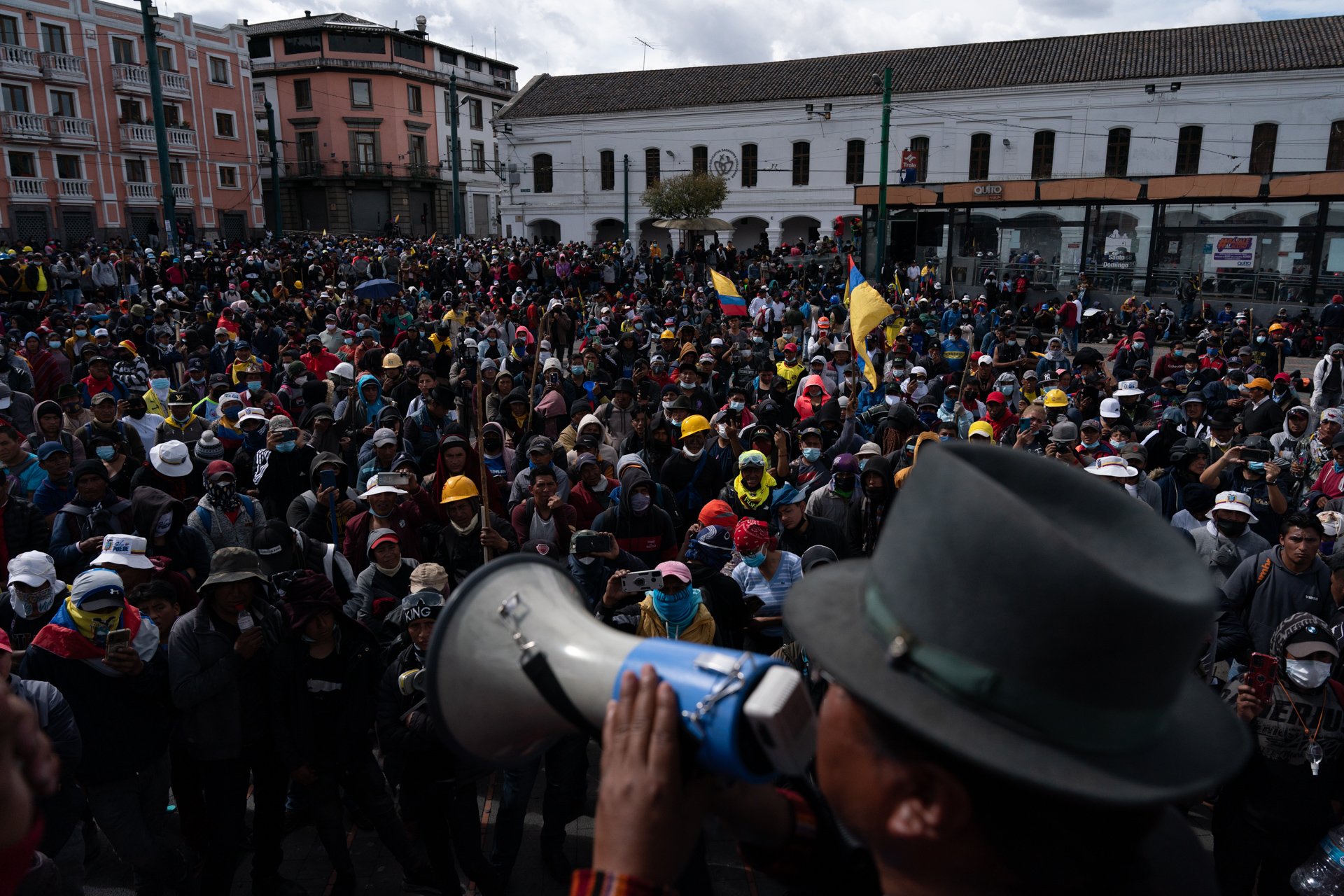 Protesters gather to demand President Guillermo Lasso address price increases for fuel, food and other basics which have ignited 10 days of demonstrations across the country, in Quito, Ecuador June 22, 2022.