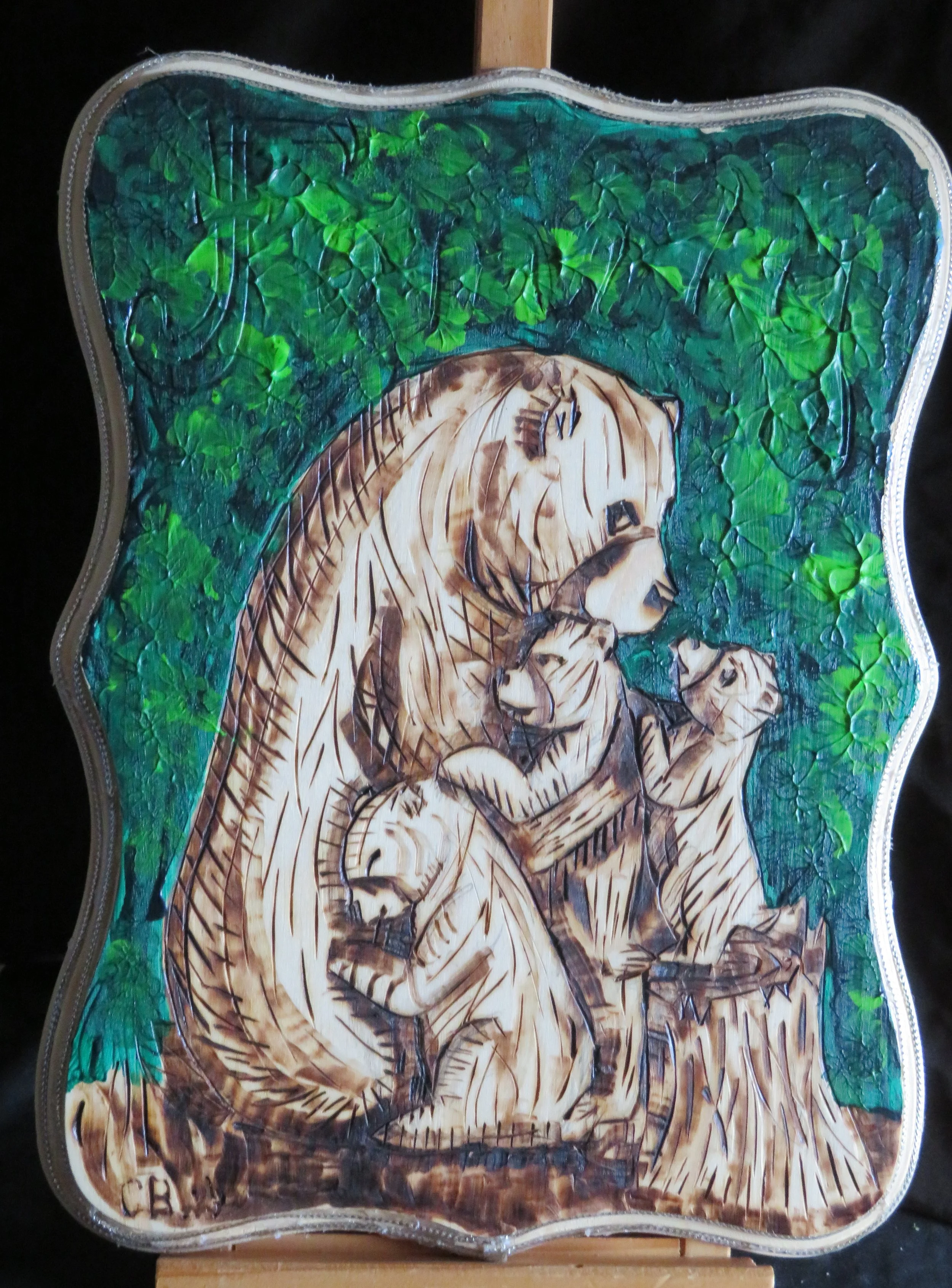 Bear Family (Wood burning/Paint)