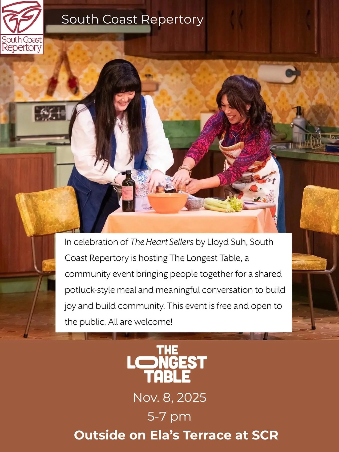 In celebration of &lsquo;The Heart Sellers&rsquo; by Lloyd Suh, South Coast Repertory is hosting The Longest Table!  Find out more at southcoastrepertory.com