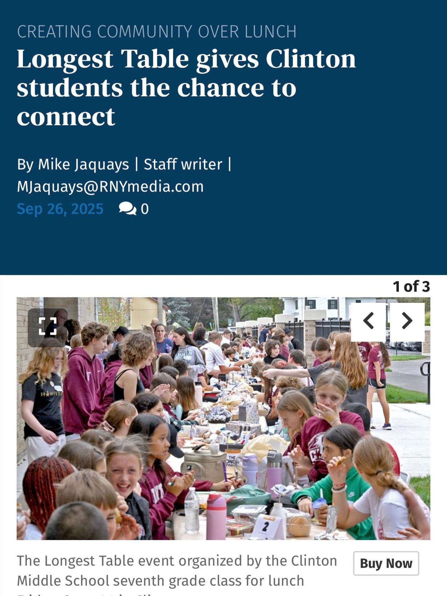 HISTORY MADE IN CLINTON 🙌

On Sept 26, 2025, Three hundred middle schoolers came together for Clinton&rsquo;s very own Longest Table &mdash; the first-ever student-led Longest Table event! 💫
From pizza and conversation prompts to new friendships an
