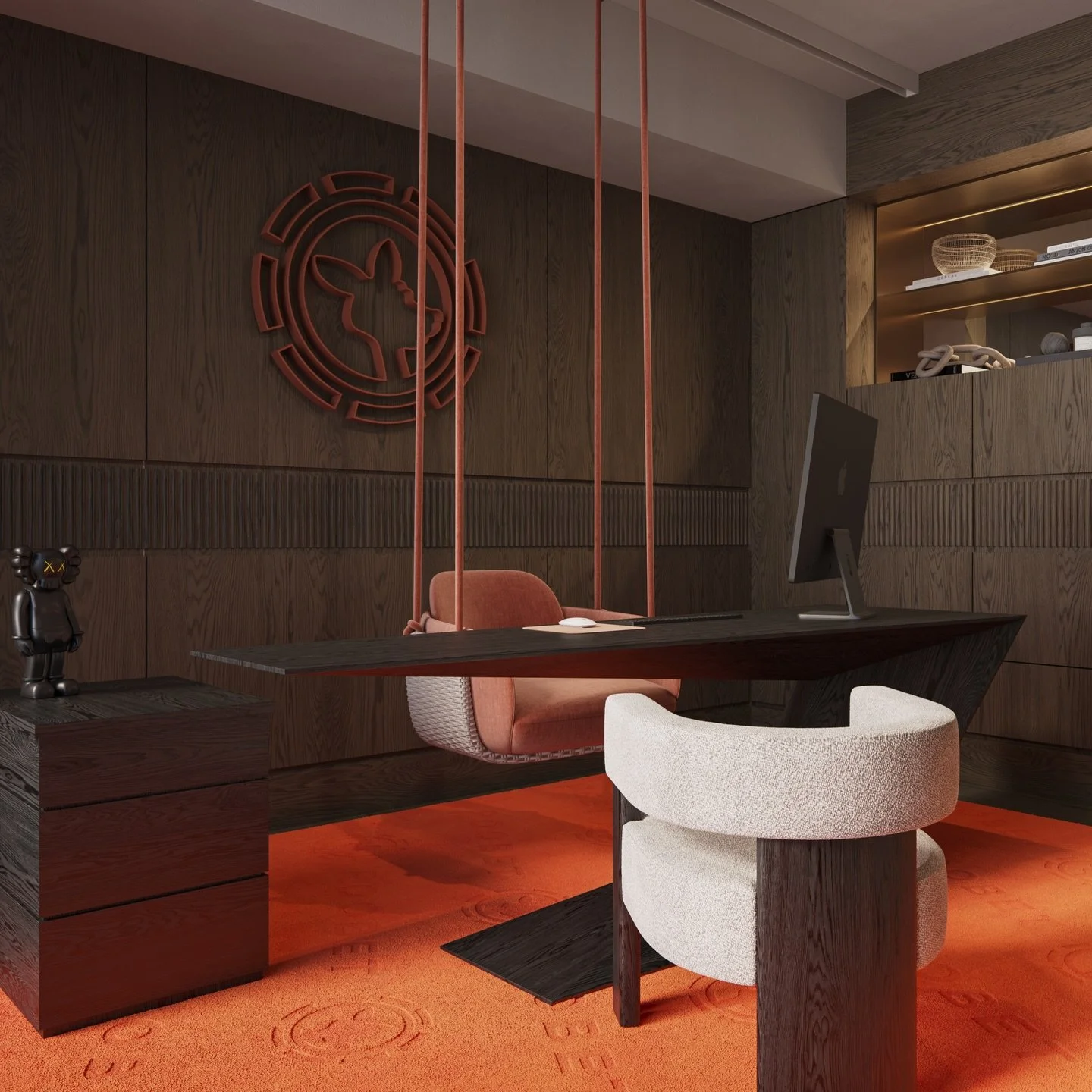 For this office at @elysee_miami , the goal was to create a fun, bold, and masculine space with a strong point of view.

The design is anchored by rich millwork and elevated with sculptural pieces, a bold statement rug, and a palette that brings ener