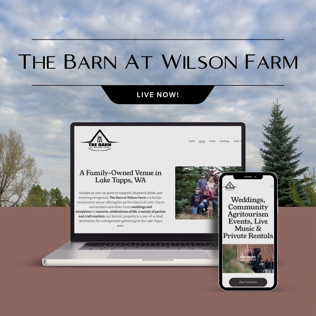🚀 Project Spotlight: The Barn at Wilson Farm

We&rsquo;re excited to launch the brand-new website for @thebarnatwilsonfarm a stunning event venue in the heart of Lake Tapps. From weddings and parties to seasonal traditions and community events, The 