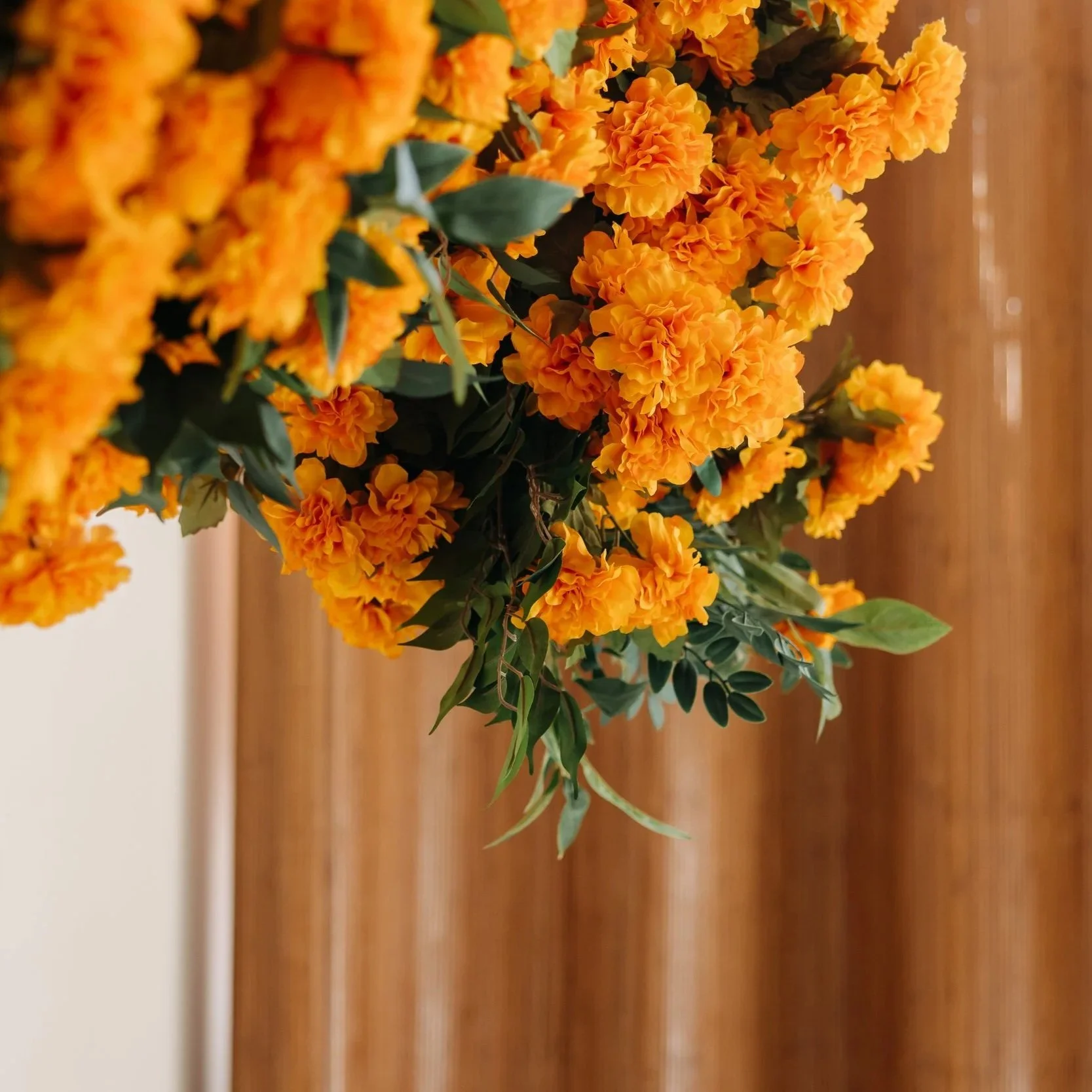 marigold floral installation at Greeley Photo Studio