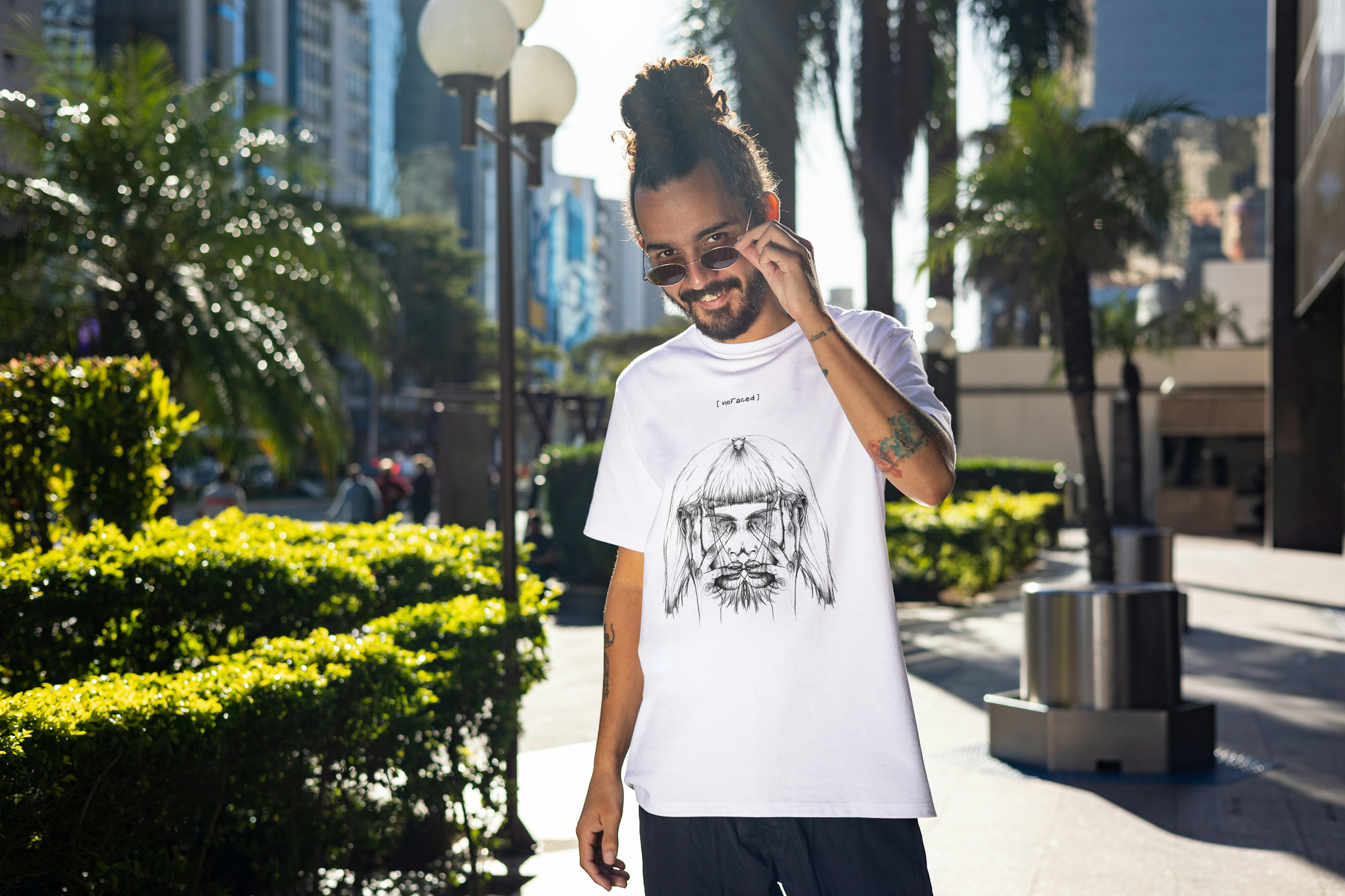 noFaced limited edition streetwear tee front view bold graphic t-shirt exclusive drop shirt expression with purpose hoodie artist collab design custom crewneck graffiti artwork urban