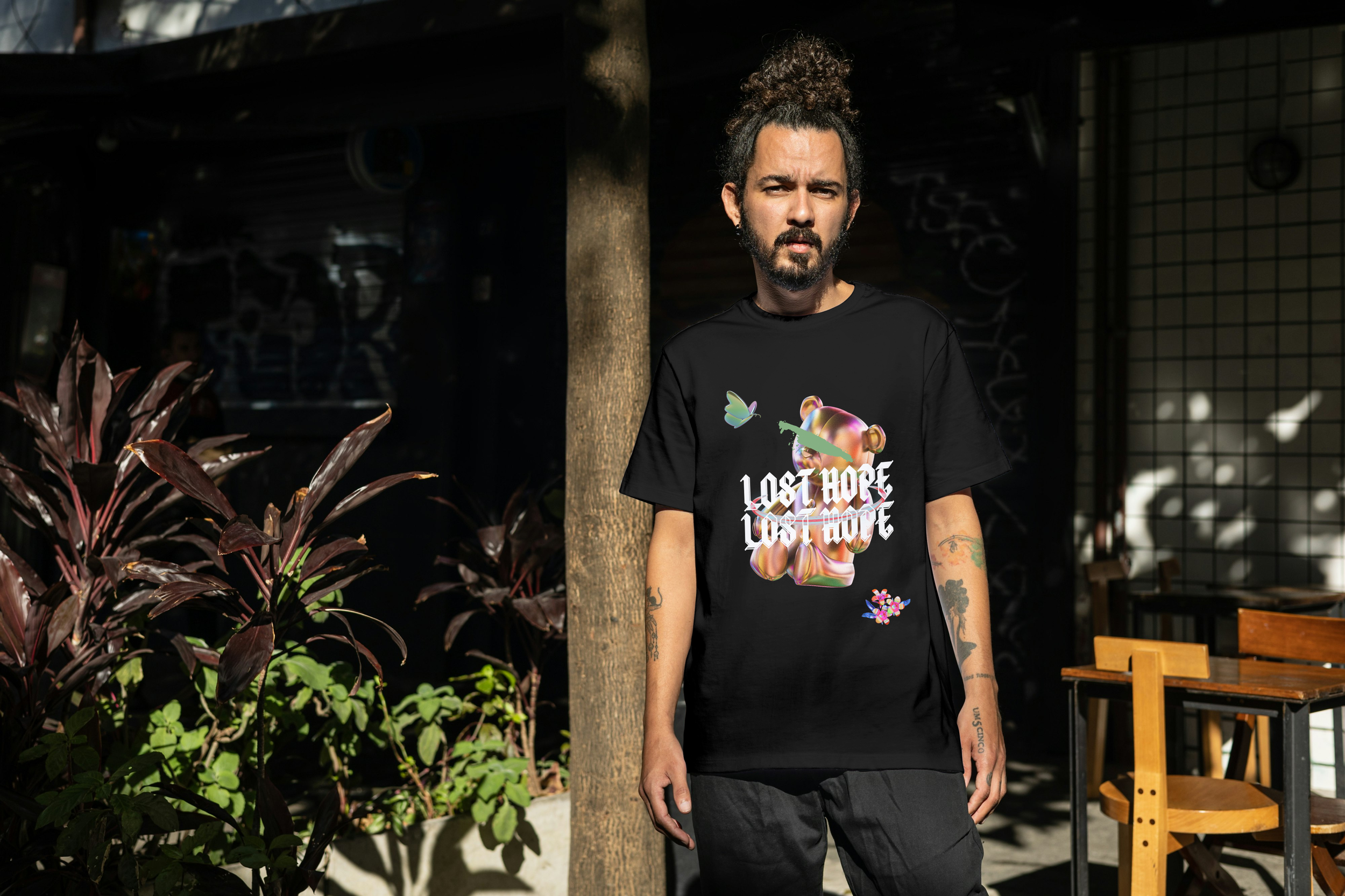 noFaced limited edition streetwear tee front view bold graphic t-shirt exclusive drop shirt expression with purpose hoodie artist collab design custom crewneck graffiti artwork urban