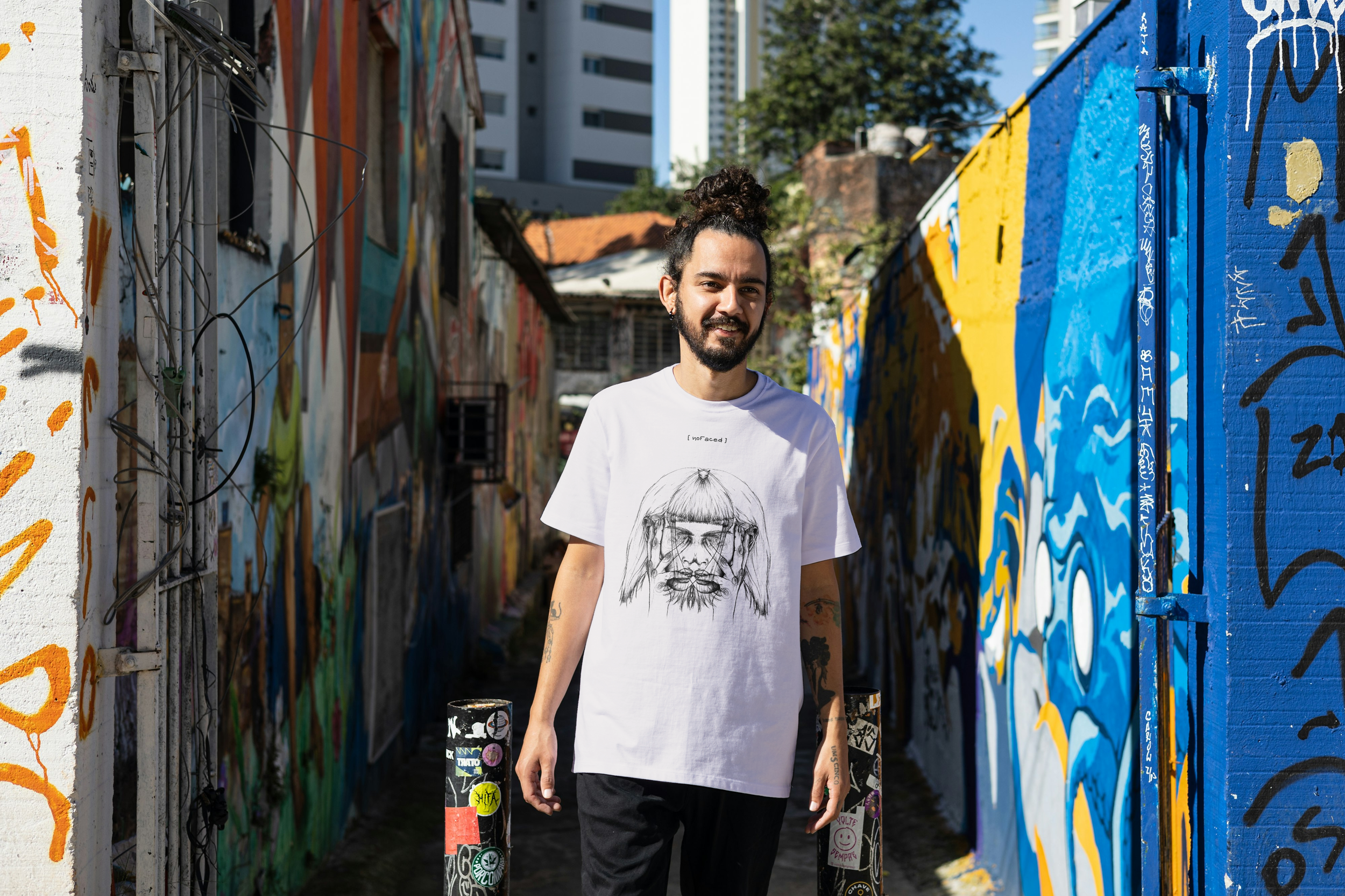 noFaced limited edition streetwear tee front view bold graphic t-shirt exclusive drop shirt expression with purpose hoodie artist collab design custom crewneck graffiti artwork urban