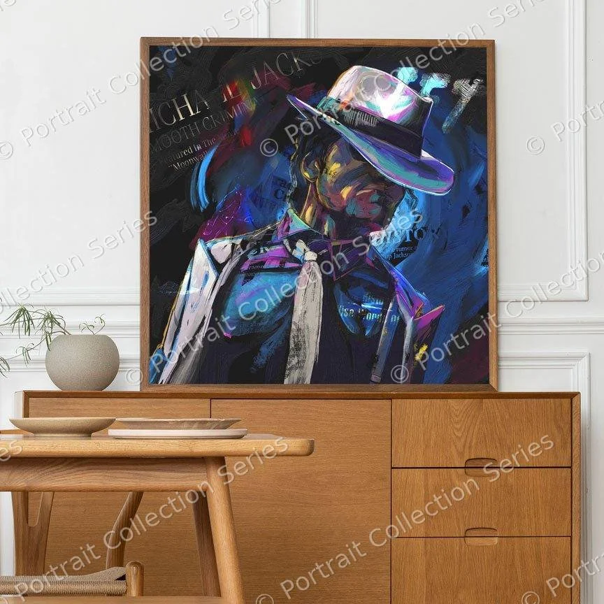 Michael Jackson pop art portrait #7 by Samson McNulty, shown hanging in a room setting
