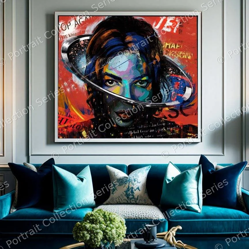 Michael Jackson pop art portrait #4 by Samson McNulty, shown hanging in a room setting