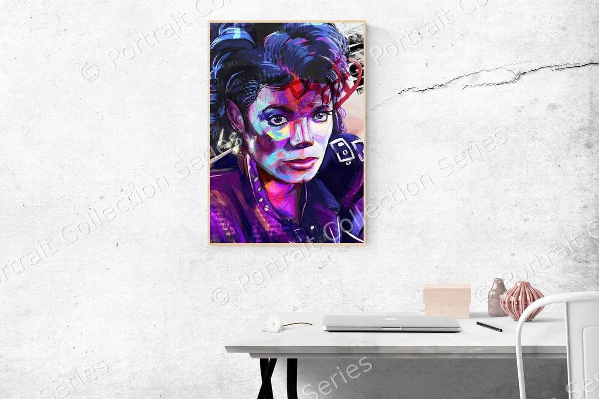 Michael Jackson pop art portrait #11 by Samson McNulty, shown hanging in a room setting