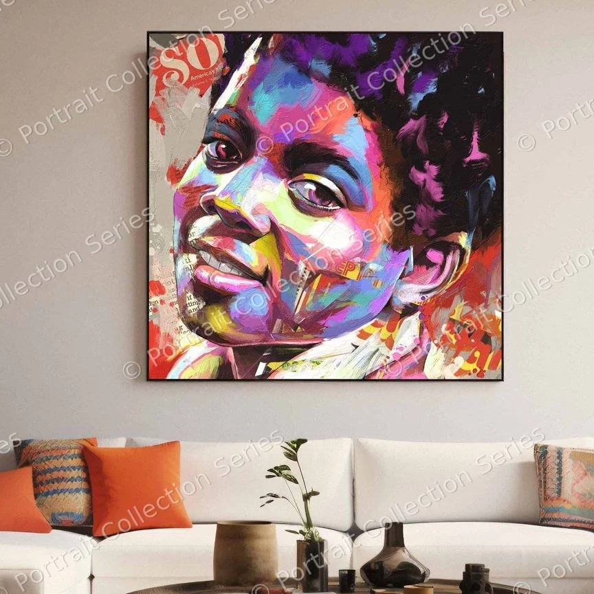 Michael Jackson pop art portrait #28 by Samson McNulty, shown hanging in a room setting