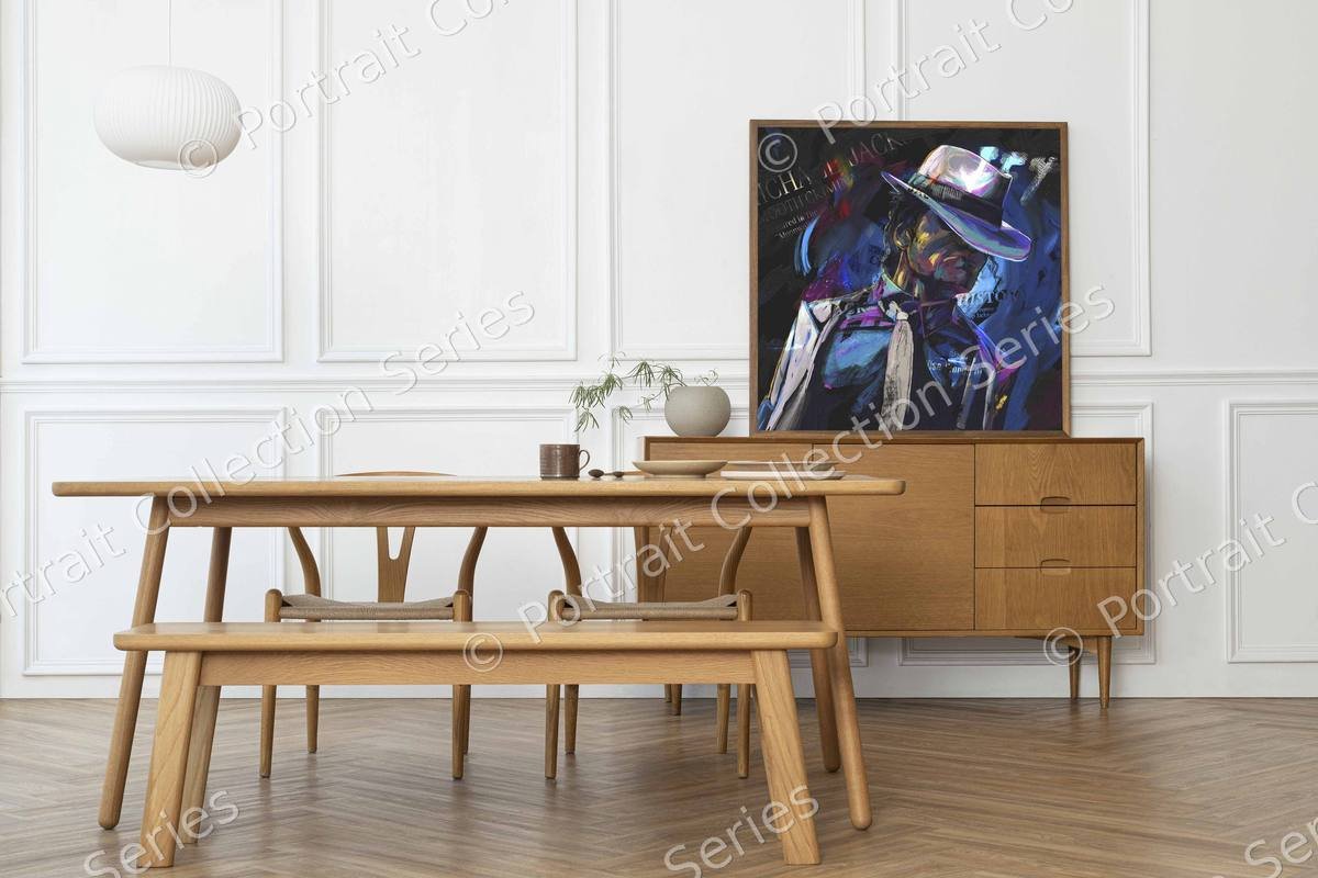 Michael Jackson pop art portrait #7 by Samson McNulty, shown hanging in a room setting