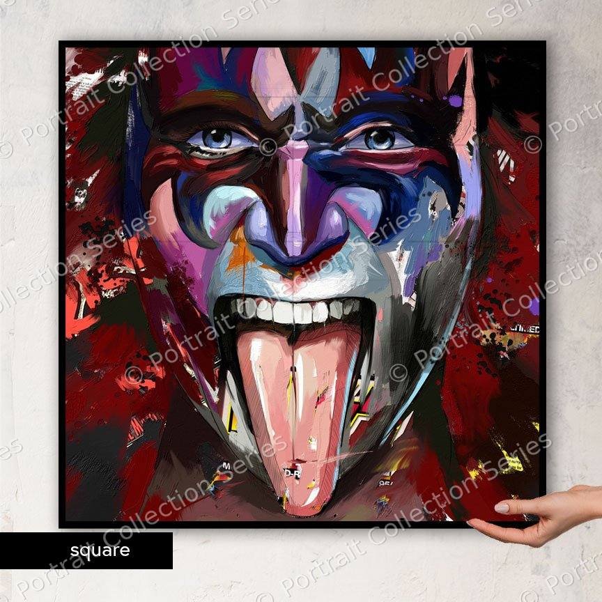 Square format mockup of the KISS pop art portrait by Samson McNulty, “Shock Rock”