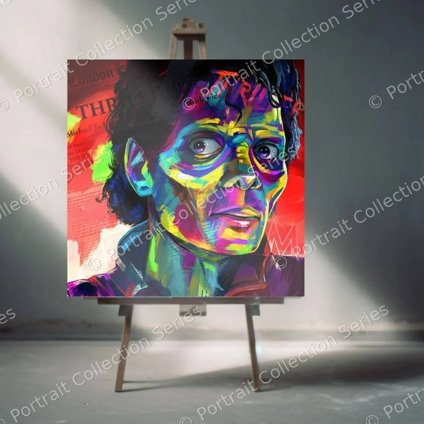 Michael Jackson pop art portrait #14 by Samson McNulty, shown hanging in a room setting