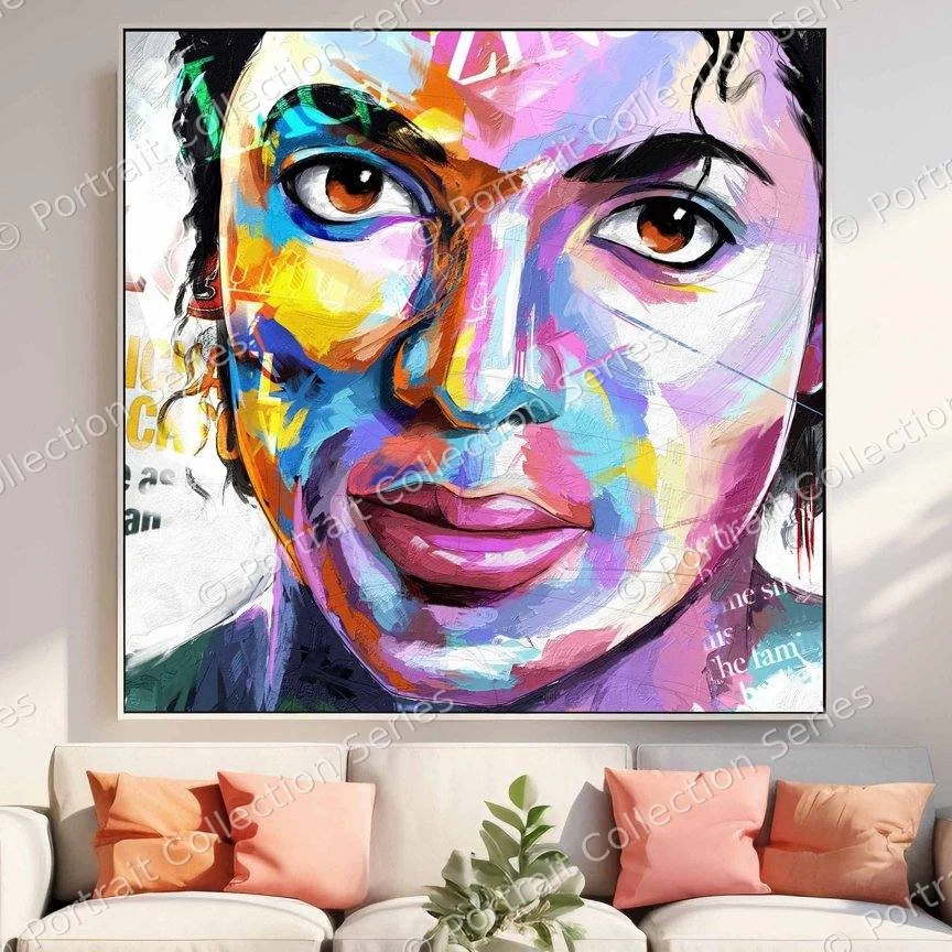 Michael Jackson pop art portrait #24 by Samson McNulty, shown hanging in a room setting