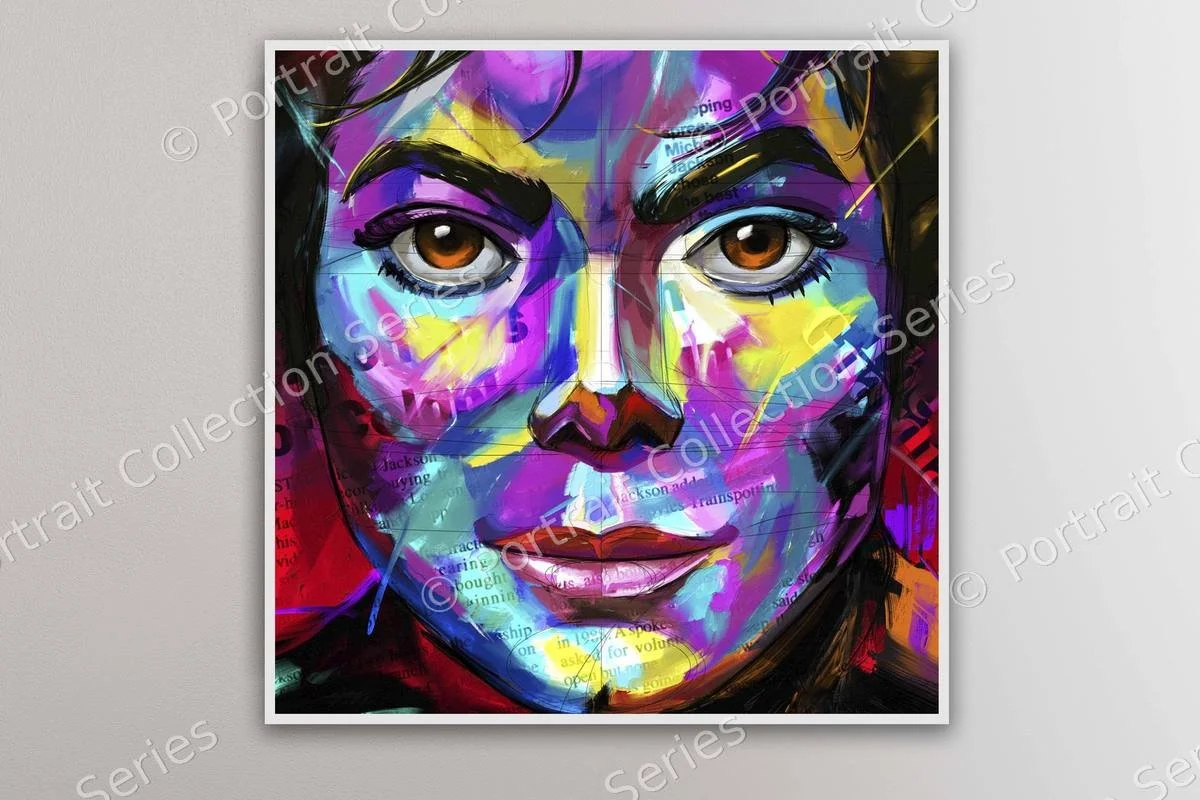 Michael Jackson pop art portrait #10 by Samson McNulty, shown hanging in a room setting