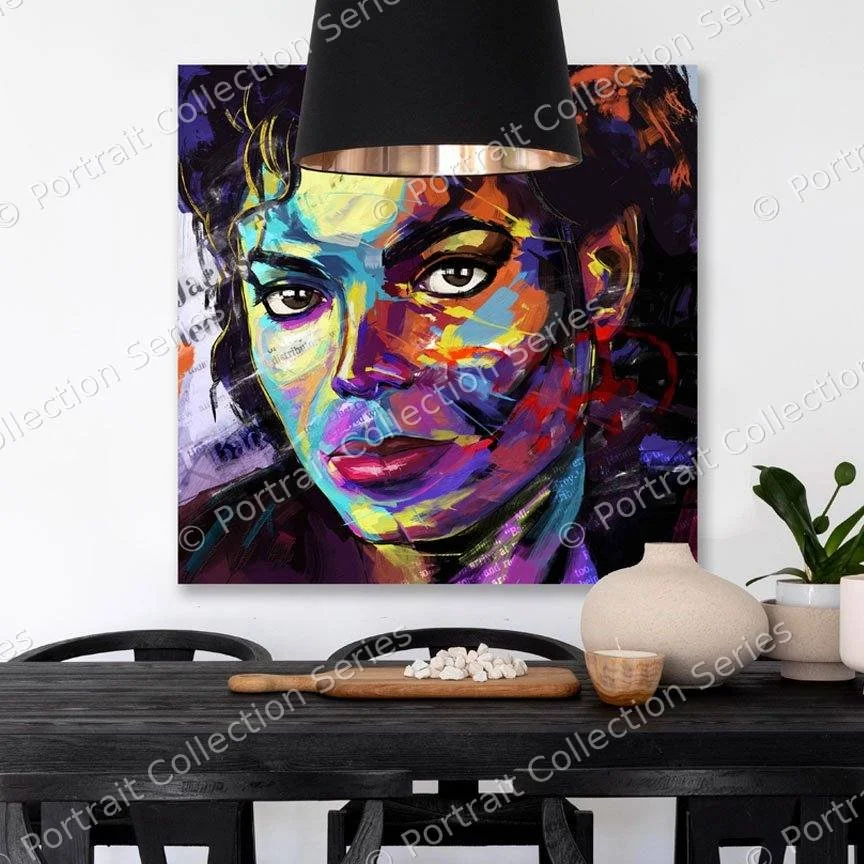 Michael Jackson pop art portrait #6 by Samson McNulty, shown hanging in a room setting