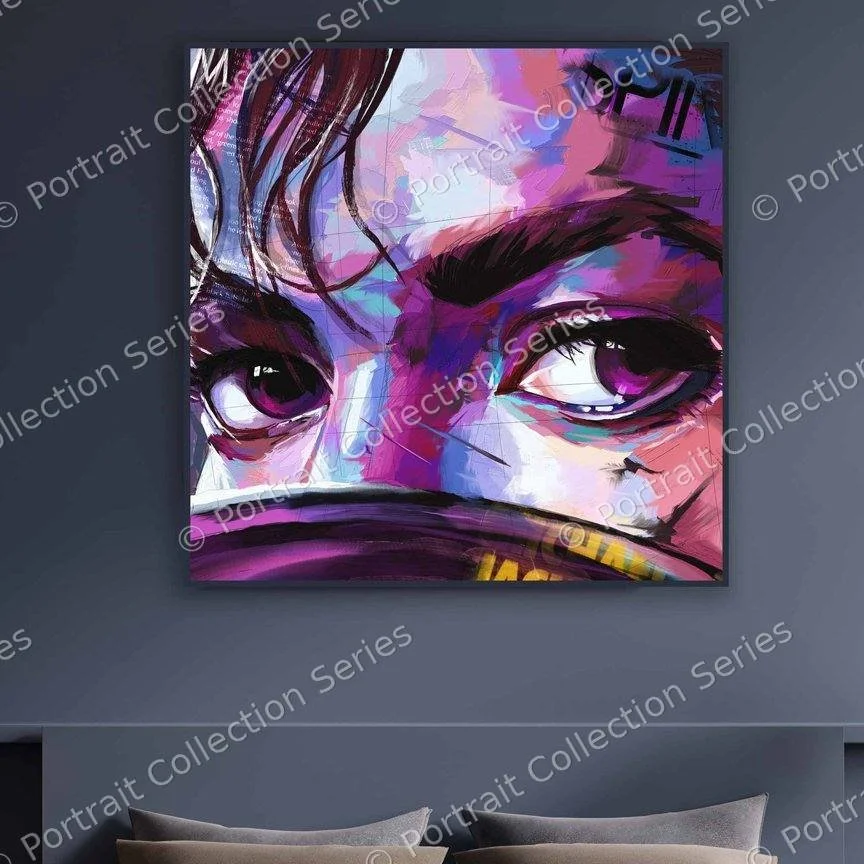 Michael Jackson pop art portrait #18 by Samson McNulty, shown hanging in a room setting